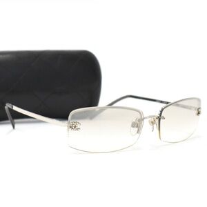 CHANEL CC Rhinestone Sunglasses Rectangle Rimless | Vintage